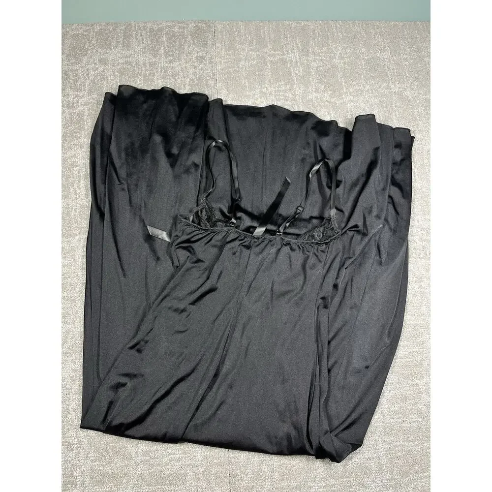 Intimate Attitudes Black Lace Maxi Nightgown Vintage 1X Whimsigoth Dark Fairy